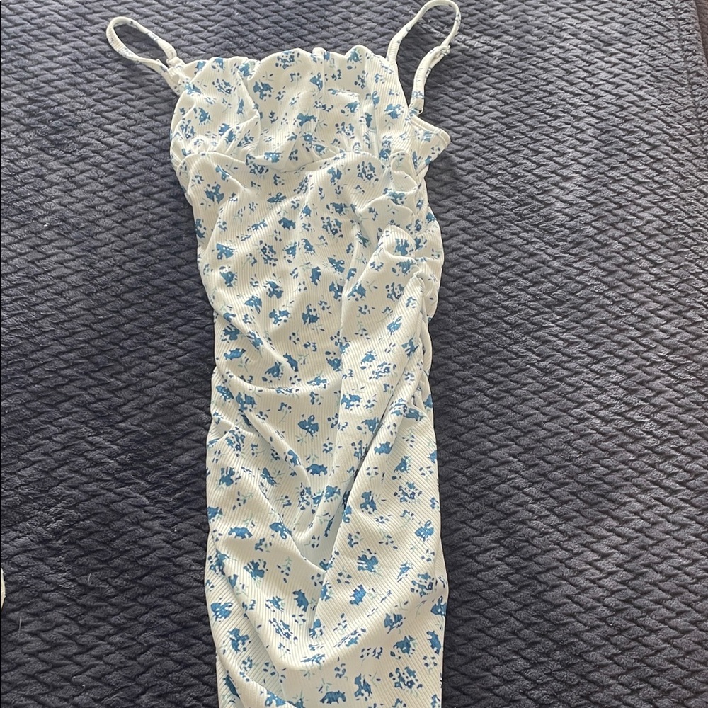Floral Print Dress with Blue Accents